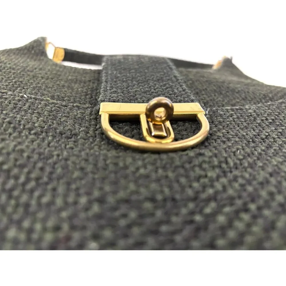 VTG 1970s Charcoal Black Tweed‎ Hobo Bag Gold Hardware Unique